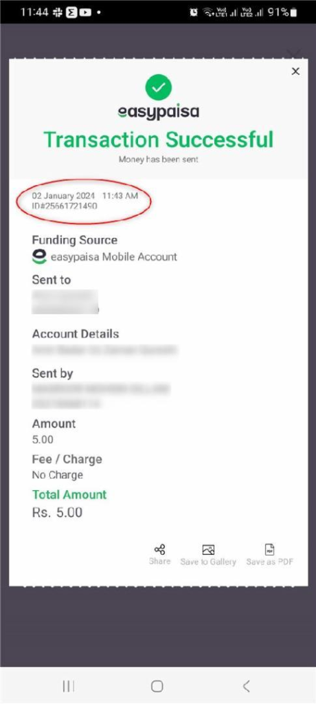 Sample Valid Easypaisa Receipt Screenshot